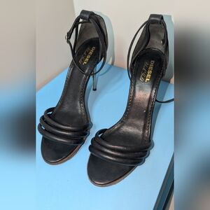Diesel Black Leather High-Heel Sandals – Made in Italy